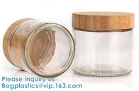 Storage Jar Container With Bamboo Wood Lid, SQUARE Glass Jars, Round Cosmetic Concentrate Jars