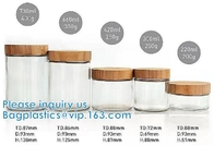 Storage Jar Container With Bamboo Wood Lid, SQUARE Glass Jars, Round Cosmetic Concentrate Jars