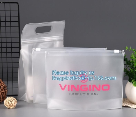 Matte Frosted PVC EVA Swimwear Clothing Zip lockk Bag, Biodegradable Cosmetic Slider Zipper Packaging Bag