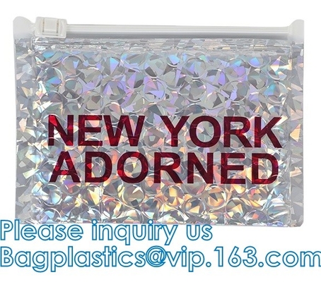 Reusable Metallic Matte Glossy Holographic Zip lockk Bags, Reclosable Cosmetic Packing Bubble Pouch Slider Zipper