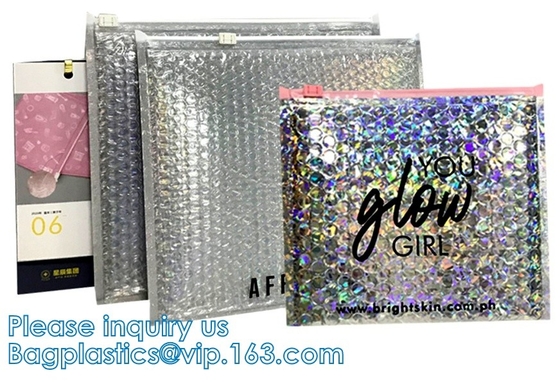 Reusable Metallic Matte Glossy Holographic Zip lockk Bags, Reclosable Cosmetic Packing Bubble Pouch Slider Zipper
