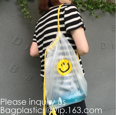 Biodegradable Drawstring Laundry Bag customzied, Logo Printed Poly Hotel, Travel Laundry belonging Bag