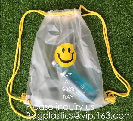 Biodegradable Drawstring Laundry Bag customzied, Logo Printed Poly Hotel, Travel Laundry belonging Bag