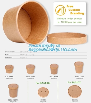 Eco Friendly, Oil Resistant, Salad Soup Rice Noodles Bowl, Bamboo Pulp, Disposable, Kraft Paper Bowl Lid