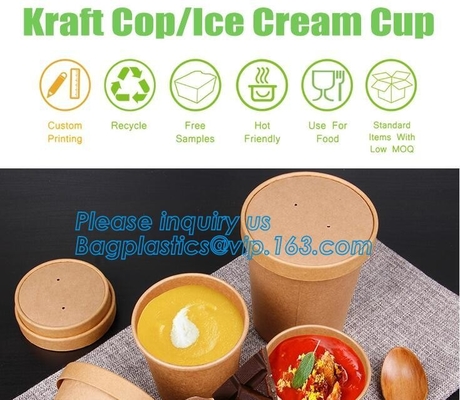 Eco Friendly, Oil Resistant, Salad Soup Rice Noodles Bowl, Bamboo Pulp, Disposable, Kraft Paper Bowl Lid