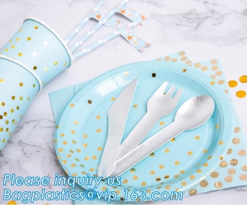 Party Supplies Plate, Cups, Spoons, Fork, Napkins, Dinner Set, Paper And Plastic Dinnerware Set, Tableware