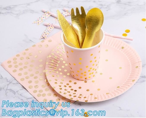 Party Supplies Plate, Cups, Spoons, Fork, Napkins, Dinner Set, Paper And Plastic Dinnerware Set, Tableware