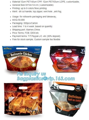 Barrier, Moisture Proof, Kraft Rotisserie Chicken Bags Hot Meal Packaging Deli Bag With Resealable Zipper Lock