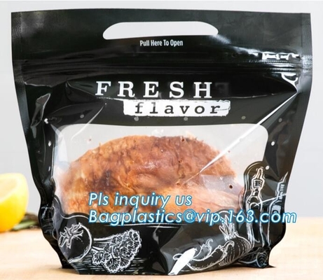 Barrier, Moisture Proof, Kraft Rotisserie Chicken Bags Hot Meal Packaging Deli Bag With Resealable Zipper Lock