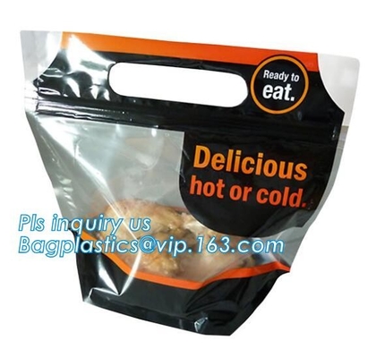 Biodegradable Stand Up Anti-Fog Hot Roast Chicken Zipper Bag Microwave Rotisserie Chicken Bag With Handle