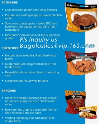 Biodegradable Stand Up Anti-Fog Hot Roast Chicken Zipper Bag Microwave Rotisserie Chicken Bag With Handle