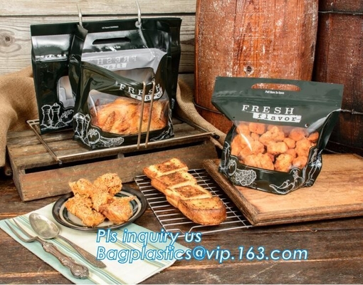 Biodegradable Stand Up Anti-Fog Hot Roast Chicken Zipper Bag Microwave Rotisserie Chicken Bag With Handle