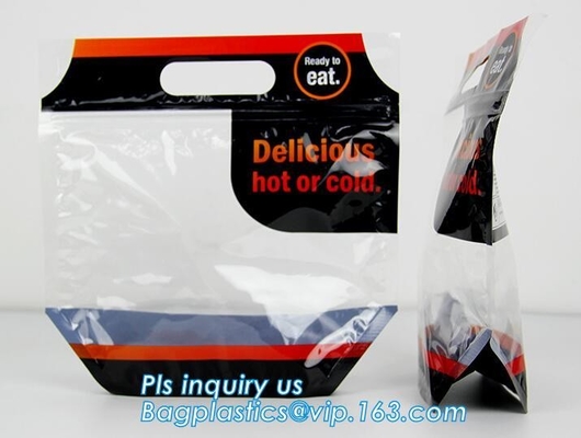 Custom Printed Zip lockk Handle Bags, Stand Up Pouch with Clear Window, Rotisserie Fried Chicken Packing
