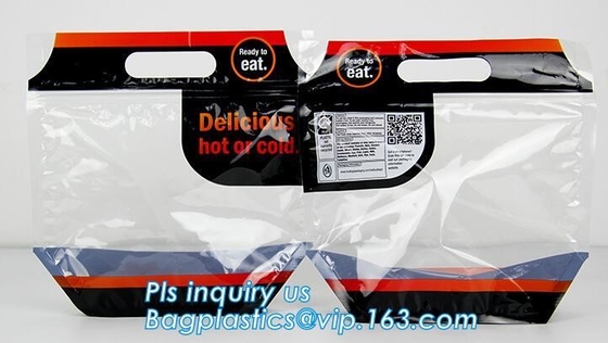 Custom Printed Zip lockk Handle Bags, Stand Up Pouch with Clear Window, Rotisserie Fried Chicken Packing