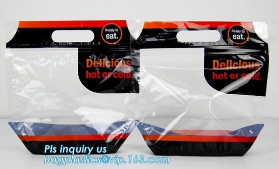 Custom Printed Zip lockk Handle Bags, Stand Up Pouch with Clear Window, Rotisserie Fried Chicken Packing