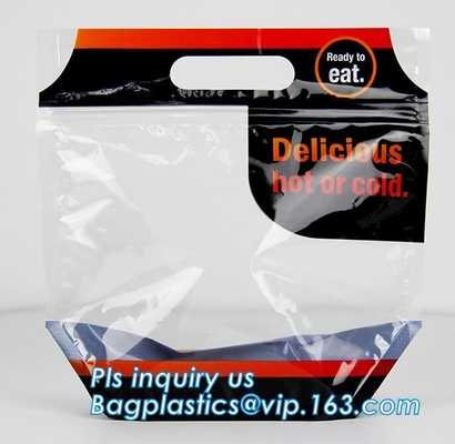 Custom Printed Zip lockk Handle Bags, Stand Up Pouch with Clear Window, Rotisserie Fried Chicken Packing
