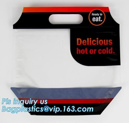 Custom Printed Zip lockk Handle Bags, Stand Up Pouch with Clear Window, Rotisserie Fried Chicken Packing