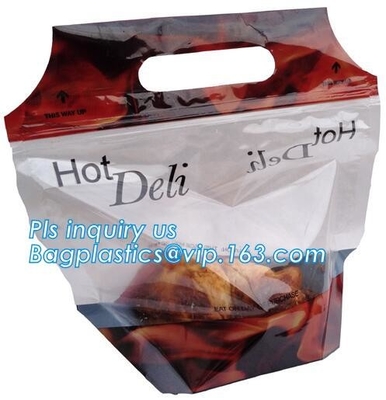 Custom Printed Zip lockk Handle Bags, Stand Up Pouch with Clear Window, Rotisserie Fried Chicken Packing