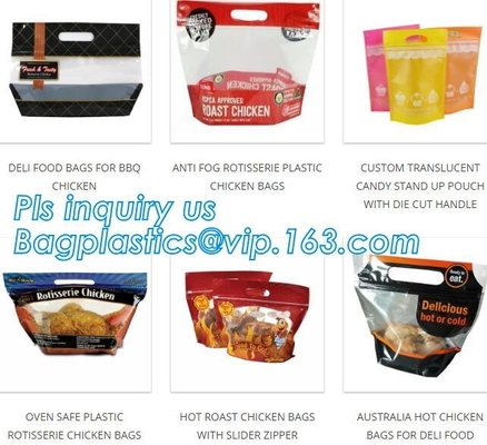 Custom Printed Zip lockk Handle Bags, Stand Up Pouch with Clear Window, Rotisserie Fried Chicken Packing