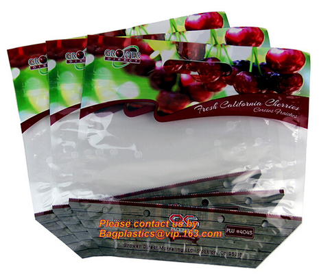 Slider Zipper Fruit Vegetable Bags, Customizable Stand Up With Handle Packing Bag, Fruits Storage Packaging