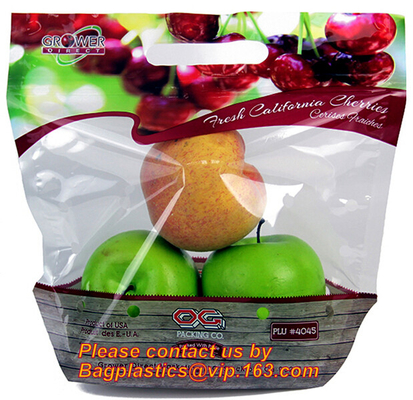 Slider Zipper Fruit Vegetable Bags, Customizable Stand Up With Handle Packing Bag, Fruits Storage Packaging