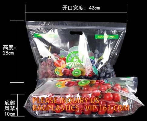 Fruit Packing Bags For Grapes Banana Vegetables Stand Up Plastic Food Bags, Stand Up Zipper Bag