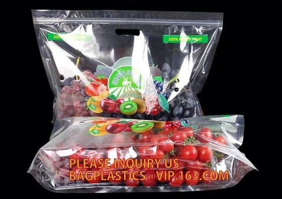 Fruit Packing Bags For Grapes Banana Vegetables Stand Up Plastic Food Bags, Stand Up Zipper Bag