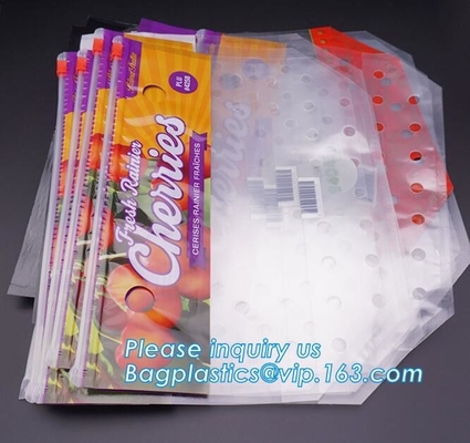 Vented Grape Pouch Bags, Vented Perforated Pepper Zipper Bags, Vented Apple Slider Bags, Air Hole Oranges Bags