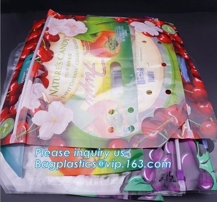 Vented Grape Pouch Bags, Vented Perforated Pepper Zipper Bags, Vented Apple Slider Bags, Air Hole Oranges Bags