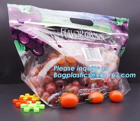 Vented Grape Pouch Bags, Vented Perforated Pepper Zipper Bags, Vented Apple Slider Bags, Air Hole Oranges Bags