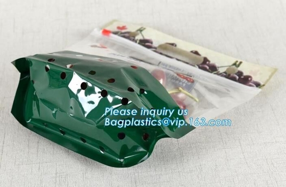 Vented Grape Pouch Bags, Vented Perforated Pepper Zipper Bags, Vented Apple Slider Bags, Air Hole Oranges Bags