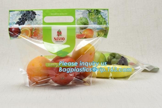 Vented Grape Pouch Bags, Vented Perforated Pepper Zipper Bags, Vented Apple Slider Bags, Air Hole Oranges Bags