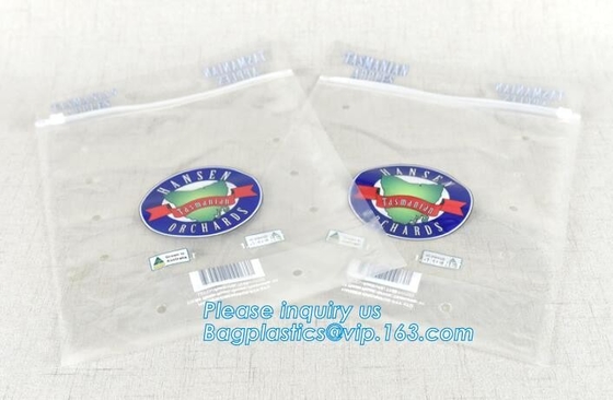 Vented Grape Pouch Bags, Vented Perforated Pepper Zipper Bags, Vented Apple Slider Bags, Air Hole Oranges Bags