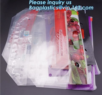 Vented Grape Pouch Bags, Vented Perforated Pepper Zipper Bags, Vented Apple Slider Bags, Air Hole Oranges Bags