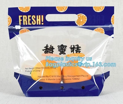 Vented Grape Pouch Bags, Vented Perforated Pepper Zipper Bags, Vented Apple Slider Bags, Air Hole Oranges Bags