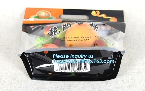 Vented Grape Pouch Bags, Vented Perforated Pepper Zipper Bags, Vented Apple Slider Bags, Air Hole Oranges Bags