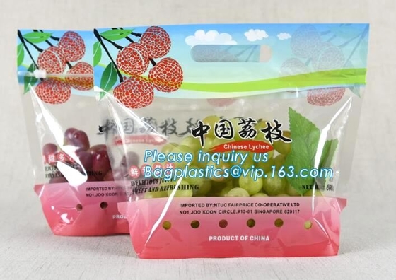 Vented Grape Pouch Bags, Vented Perforated Pepper Zipper Bags, Vented Apple Slider Bags, Air Hole Oranges Bags