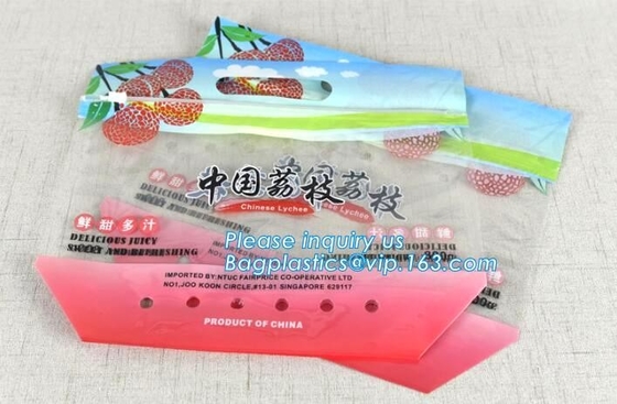 Vented Grape Pouch Bags, Vented Perforated Pepper Zipper Bags, Vented Apple Slider Bags, Air Hole Oranges Bags