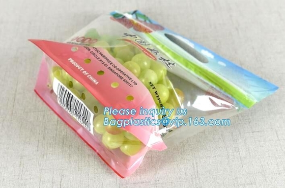 Vented Grape Pouch Bags, Vented Perforated Pepper Zipper Bags, Vented Apple Slider Bags, Air Hole Oranges Bags