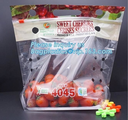 Vented Grape Pouch Bags, Vented Perforated Pepper Zipper Bags, Vented Apple Slider Bags, Air Hole Oranges Bags