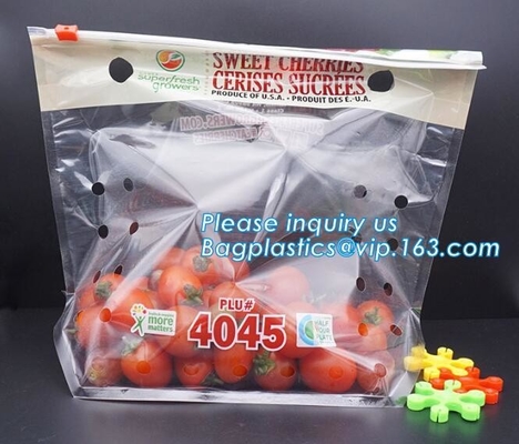 Vented Grape Pouch Bags, Vented Perforated Pepper Zipper Bags, Vented Apple Slider Bags, Air Hole Oranges Bags