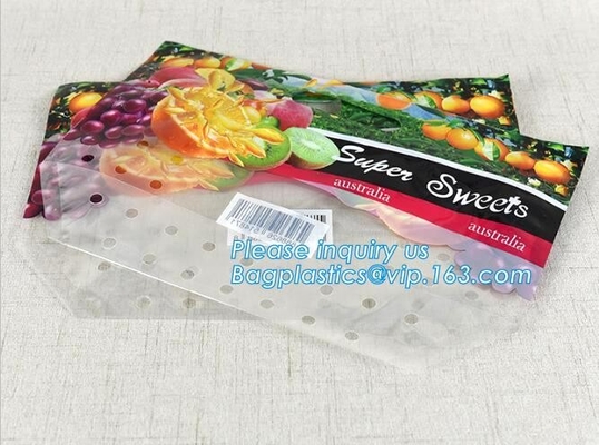 Vented Grape Pouch Bags, Vented Perforated Pepper Zipper Bags, Vented Apple Slider Bags, Air Hole Oranges Bags