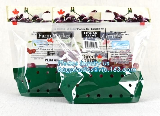 Vented Grape Pouch Bags, Vented Perforated Pepper Zipper Bags, Vented Apple Slider Bags, Air Hole Oranges Bags