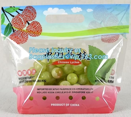 Vented Grape Pouch Bags, Vented Perforated Pepper Zipper Bags, Vented Apple Slider Bags, Air Hole Oranges Bags