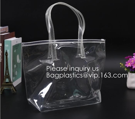 Travel Shopping Shoulder Bags, TPU, PVC, EVA, Soft Handle Women Transparent Beach Bags, Drawstring Bags