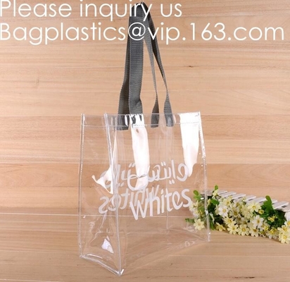 Travel Shopping Shoulder Bags, TPU, PVC, EVA, Soft Handle Women Transparent Beach Bags, Drawstring Bags