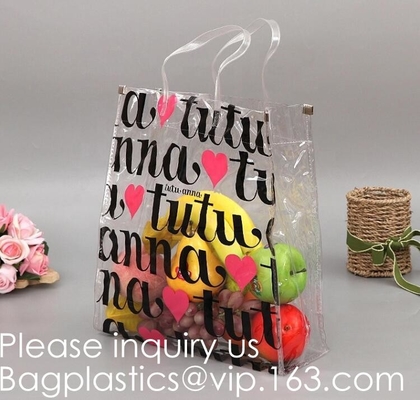 Travel Shopping Shoulder Bags, TPU, PVC, EVA, Soft Handle Women Transparent Beach Bags, Drawstring Bags