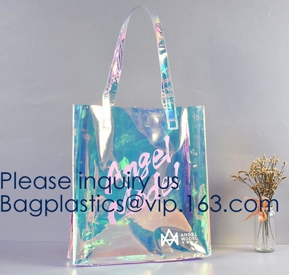 Travel Shopping Shoulder Bags, TPU, PVC, EVA, Soft Handle Women Transparent Beach Bags, Drawstring Bags