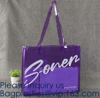 Travel Shopping Shoulder Bags, TPU, PVC, EVA, Soft Handle Women Transparent Beach Bags, Drawstring Bags