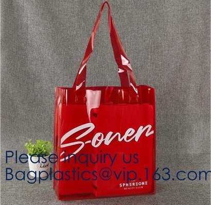Travel Shopping Shoulder Bags, TPU, PVC, EVA, Soft Handle Women Transparent Beach Bags, Drawstring Bags